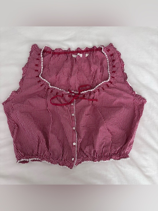 Doen Tops - Doen Women's Traveler Red Gingham Sleeveless Crop Top with Button Front S